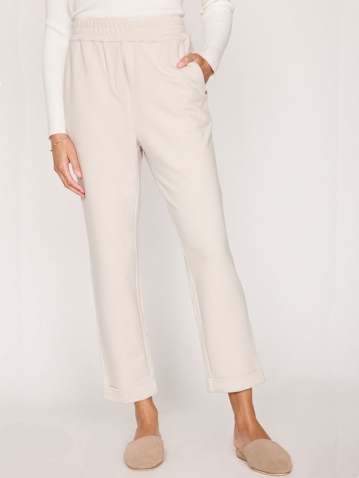 Penn Terry off-white ankle pant front view Loungewear Pants, Brochu Walker, Luxe Lounge, Comfort Wear, Ankle Length, French Terry, Casual Style, Casual Pants, Vegan Leather