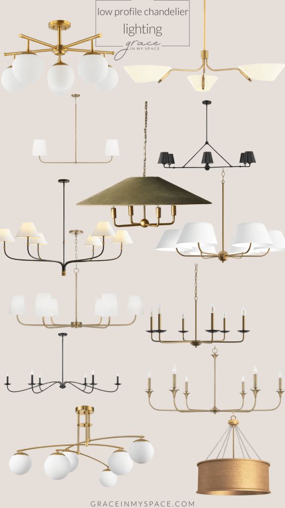 an array of chandeliers with different shades and sizes, including one light fixture