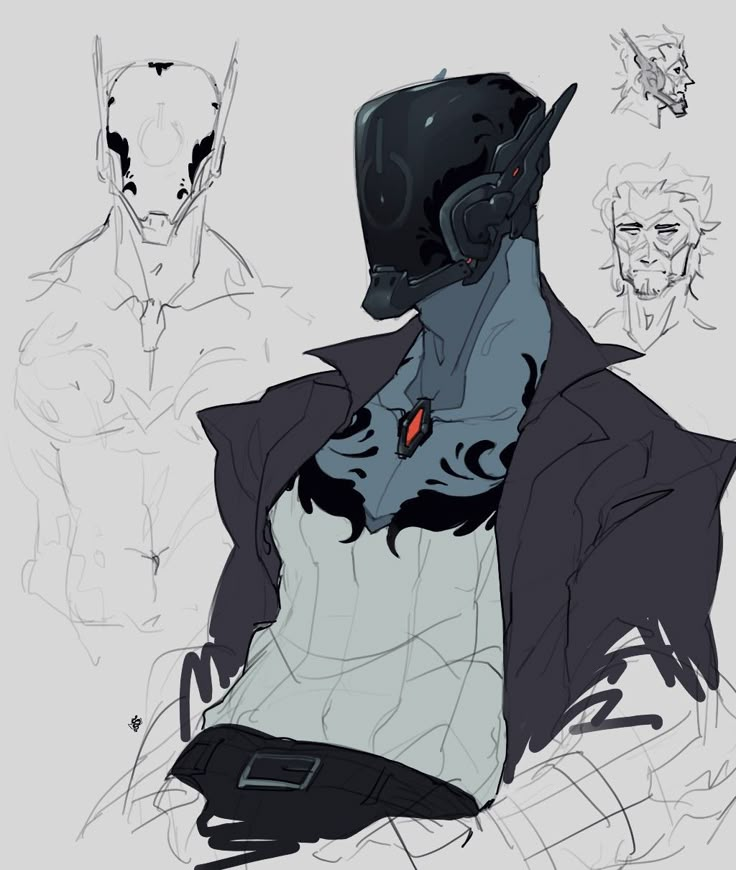 some sketches of people in suits and masks