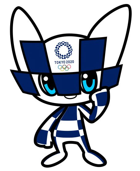 an image of a cartoon character with blue and white stripes on his face, holding a tennis racket