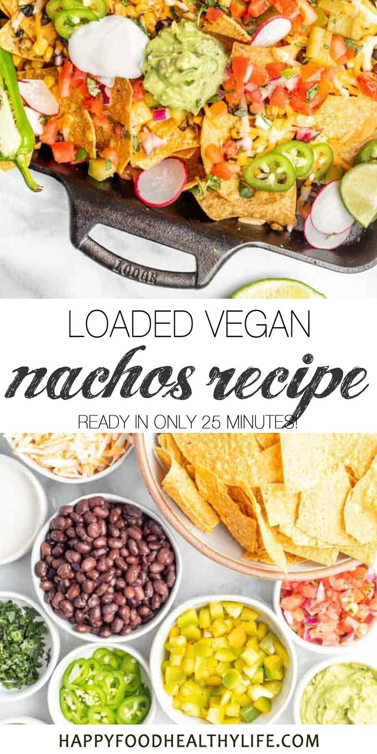 loaded vegan nachos recipe with text overlay