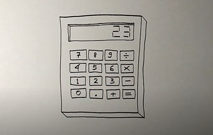 a drawing of a calculator is shown on a piece of paper that has been drawn