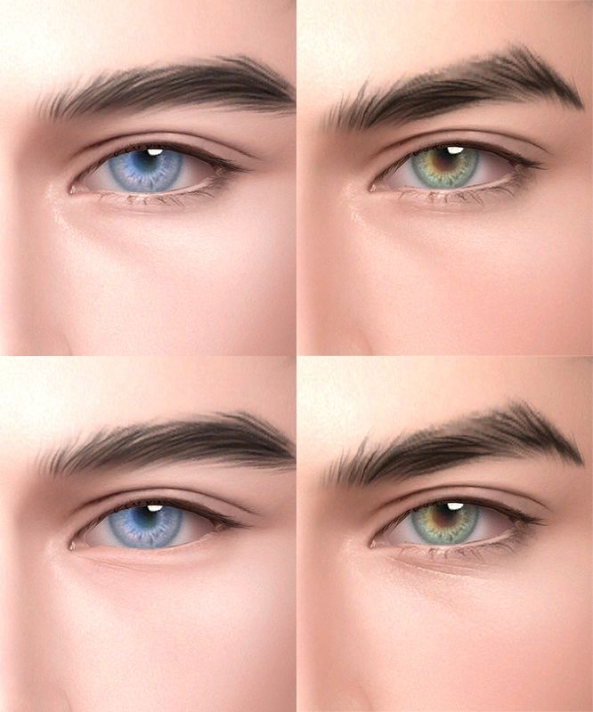 four different types of blue eyes with long lashes and eyebrows, all showing the same amount of