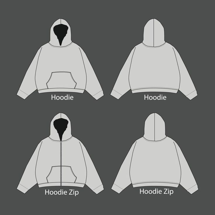 the hoodie zip is shown in four different sizes