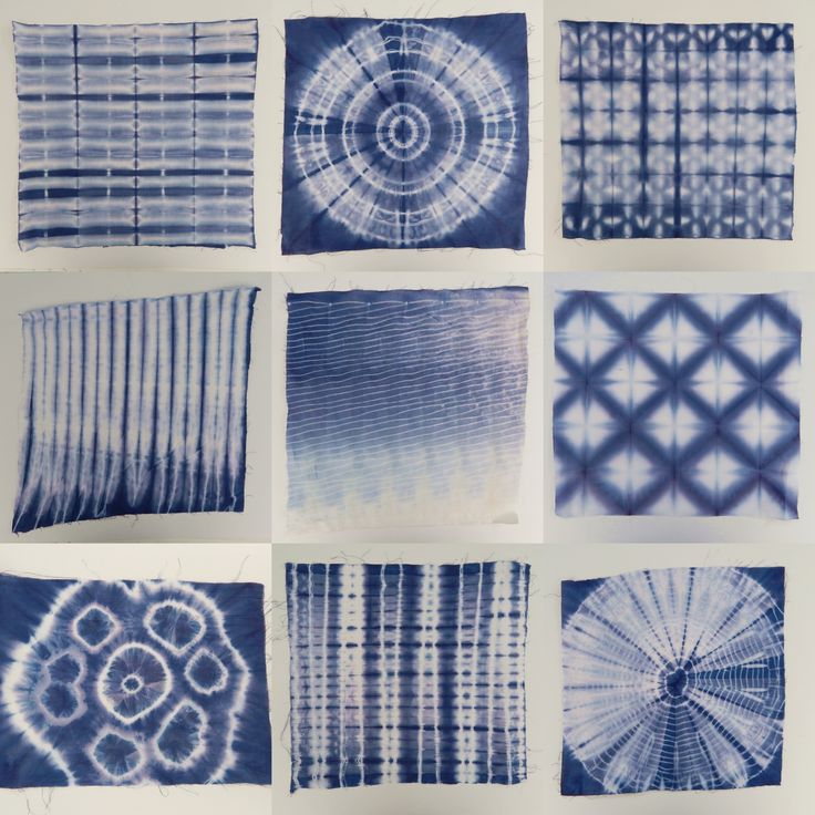 nine different blue and white designs on paper