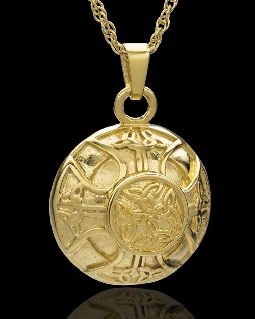 Cremains Pendant Gold Plated Irish Round Keepsake Gold Jewelry Keepsake With Gift Box, Gold Jewelry With Gift Box For Keepsake, Cremated Remains, Memorial Pendant, Urn Pendant, Fisherman Sweater, One Hair, Pendant Gold, Loved Ones