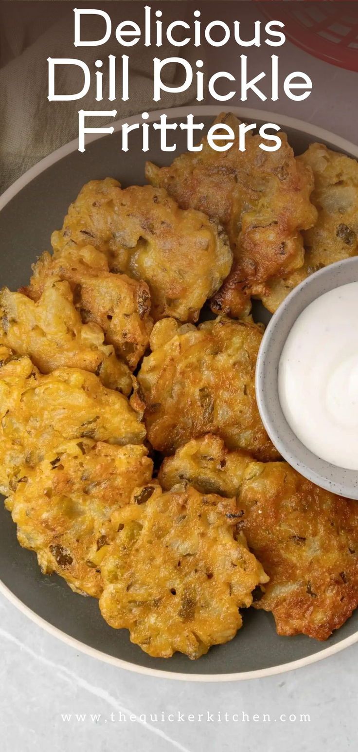 delicious dill pickle fritters served with ranch dip and sour cream on the side