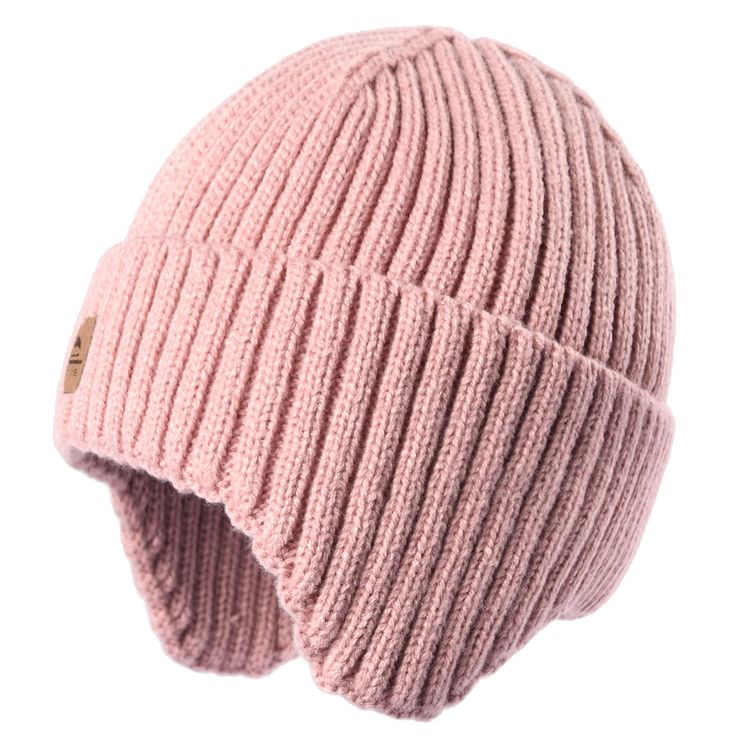 a pink knitted hat on a white background