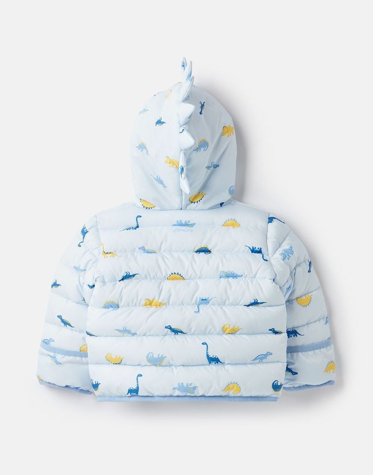 Comfy, cozy, and oh so cuddly! Joules Jessie Printed Padded Coat in Blue Dino is perfect for chilly strolls and brisk buggy rides. The whole coat, including the hood, is quilted, polar fleece lined, and padded so your little one will be warm and toasty. It has a roar-some dinosaur print, silicone popper fastenings and as a fun finishing touch we've added 3D dino spikes to the hood! Cozy quilted coat Padded 3D dino spikes on the hood Hood and body polar fleece lining Silicone poppers Joules hare Blue Warm Long Sleeve Outerwear, Blue Long Sleeve Warm Outerwear, Warm Blue Long Sleeve Outerwear, Casual Warm Blue Outerwear, Blue Puffer Jacket With Fleece Lining, Blue Long Sleeve Puffer Jacket With Fleece Lining, Blue Fleece-lined Puffer Jacket For Fall, Blue Quilted Winter Jacket For Cold Weather, Blue Winter Quilted Jacket For Cold Weather