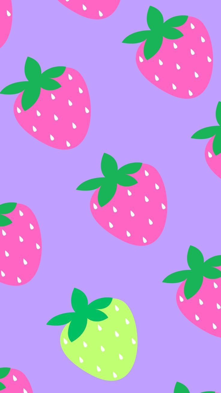 a purple background with green and pink strawberries