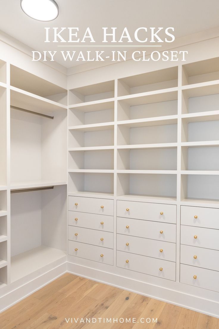 Ikea hacks for DIY walk-in closet Diy Wood Closet System, Garage Walk In Closet, Master Closet System Ideas, Converting Small Room Into Walk In Closet, Functional Walk In Closet Ideas, Remodeled Closet Ideas, Turning A Room Into A Closet Ideas, Ikea Walk In Closet Hack, Ikea Master Closet Walk In