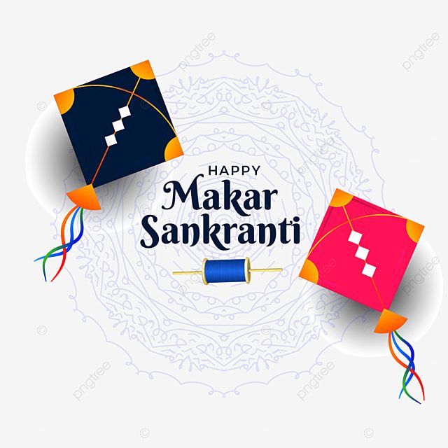 happy makar sanki festival with colorful kites and ribbons on the white background