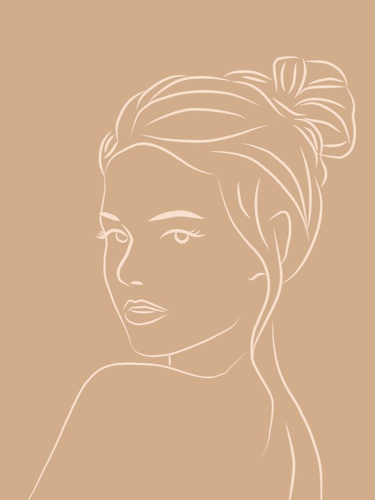 a drawing of a woman's face with a bun in her hair, on a brown background