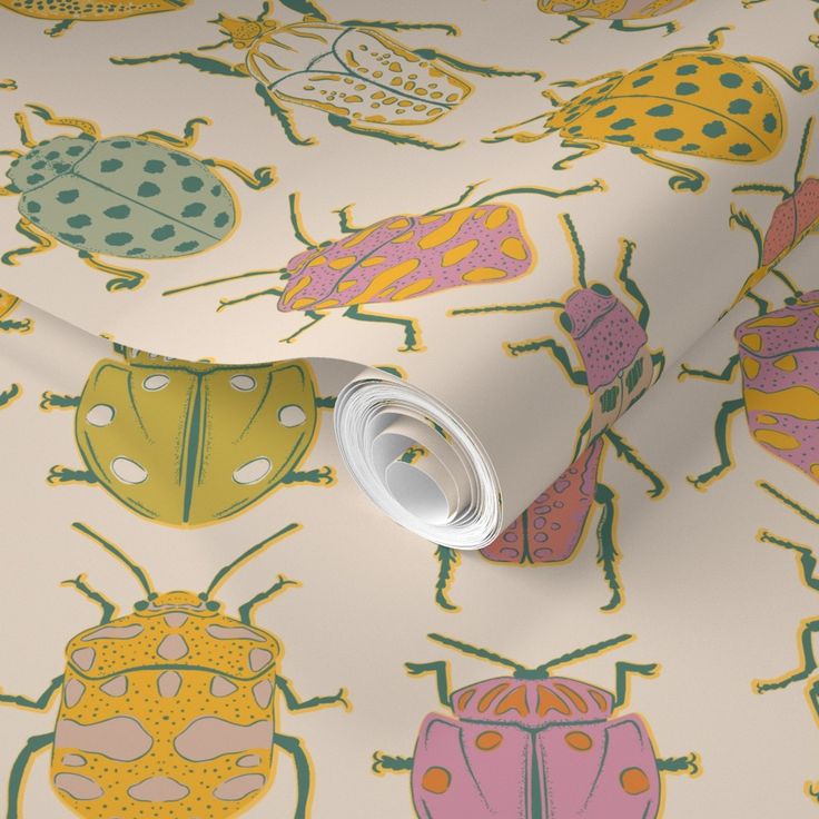 a wallpaper with colorful bugs and ladybugs on it