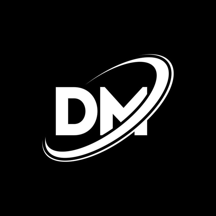 the logo for dm is shown on a black background