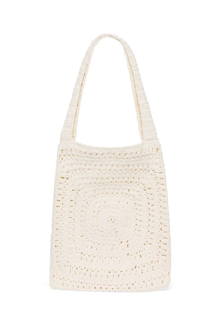 Lovingly handcrafted from 100% cotton using our signature in-house technique, the Piccolo Crochet Bag in Off White features a relaxed tote shape, a fixed wide strap and an intricately crocheted square pattern. Designed to fit all of your sunshine essentials and carry you through summer moments with ease. The Piccolo was handmade in Bali, taking 2 days to carefully complete each piece. White Crochet Bag, Free Crochet Bag Patterns, Summer Moments, Free Crochet Bag, Crochet Backpack, Stylish Crochet, Crochet Tote Bag, Crochet Square Patterns, Tote Bags Handmade