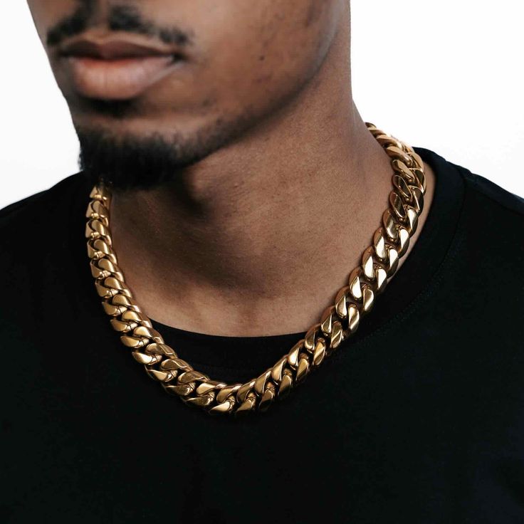 18mm solid gold cuban link chain model Yellow Gold Cuban Link Necklace Tarnish Resistant, Tarnish Resistant Yellow Gold Cuban Link Necklace, Gold Cuban Link Necklace With Solid Links As Gift, Tarnish Resistant Cuban Link Necklace For Formal Occasions, Tarnish Resistant Cuban Link Necklace For Formal Events, Gold Cuban Link Necklace With Curb Chain For Streetwear, Figaro Chain Link Jewelry For Streetwear, Gold Link Jewelry For Streetwear, Gold Chain Link Jewelry For Streetwear