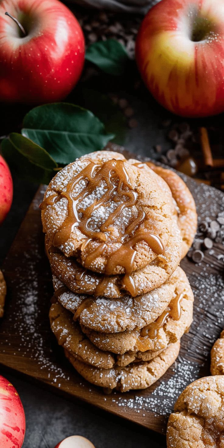 apple cider cookies stacked on top of each other