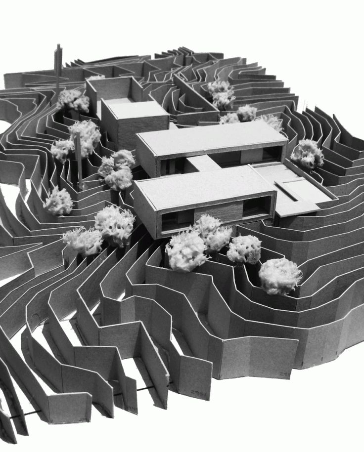 a black and white photo of an architectural model