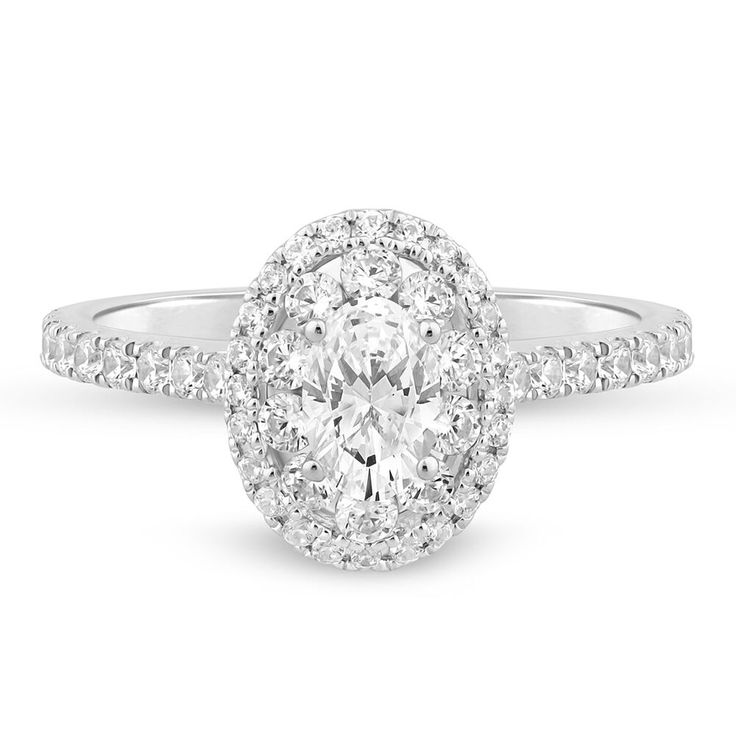 an oval cut diamond ring with pave set shoulders