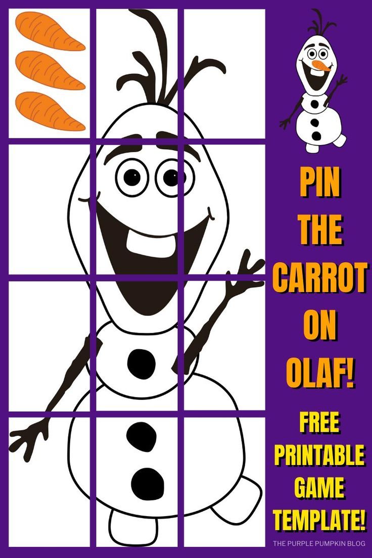 an image of a cartoon character with carrots in the background and text that reads pin the carrot on olaf free printable game template