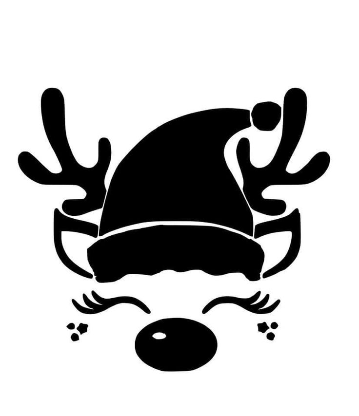 a black and white silhouette of a reindeer wearing a santa hat with antlers on it