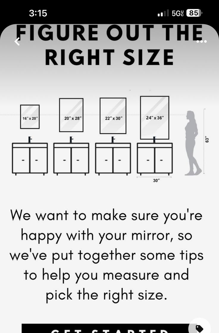 a poster with the text, we want to make sure you're happy with your mirror, so we've put together some tips to help you measure and pick the right size