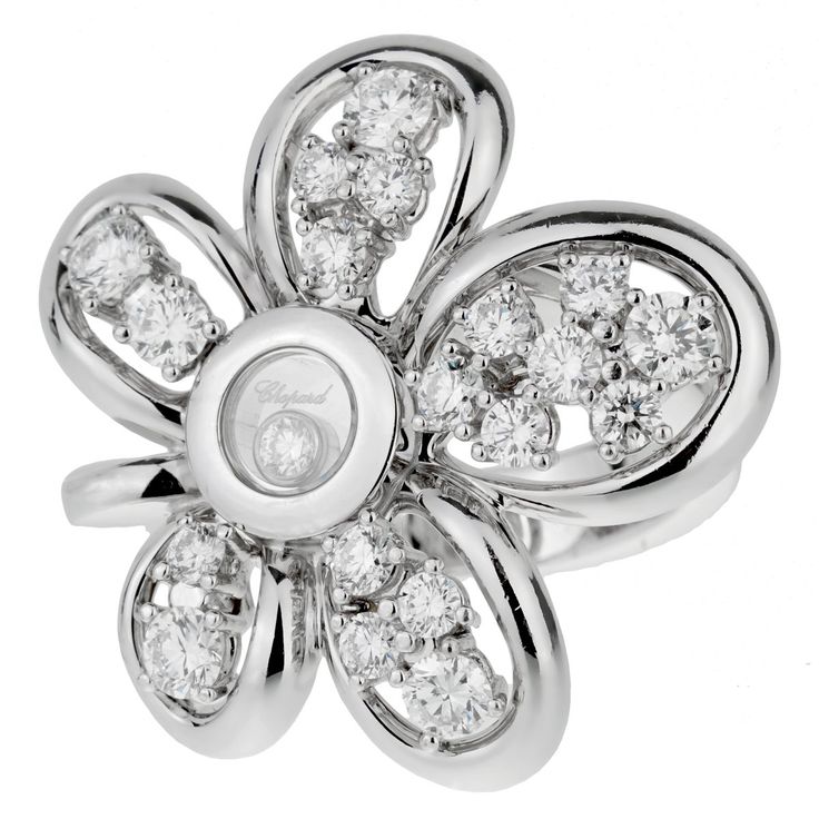 Chopard Flower Diamond White Gold Ring 0001831 Elegant White Gold Flower Ring With Diamond Accents, Luxury Silver Flower Shaped Ring, Luxury White Gold Diamond Ring With Flower Shape, Elegant Silver Flower Ring With Diamonds, Luxury White Gold Flower Shaped Diamond Ring, Luxury Flower Shaped Jewelry With Diamond Accents, Luxury Flower Shaped Jewelry With Pave Setting, White Gold Diamond Ring With Flower Shape, Luxury Flower-shaped Jewelry With Diamond Accents