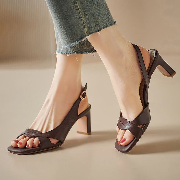 Heeled Sandals, Chunky Heels, Open Toe, Sandals Heels, Rubber Sole, Heel Height, Leather Upper, Womens Sizes, Sandals