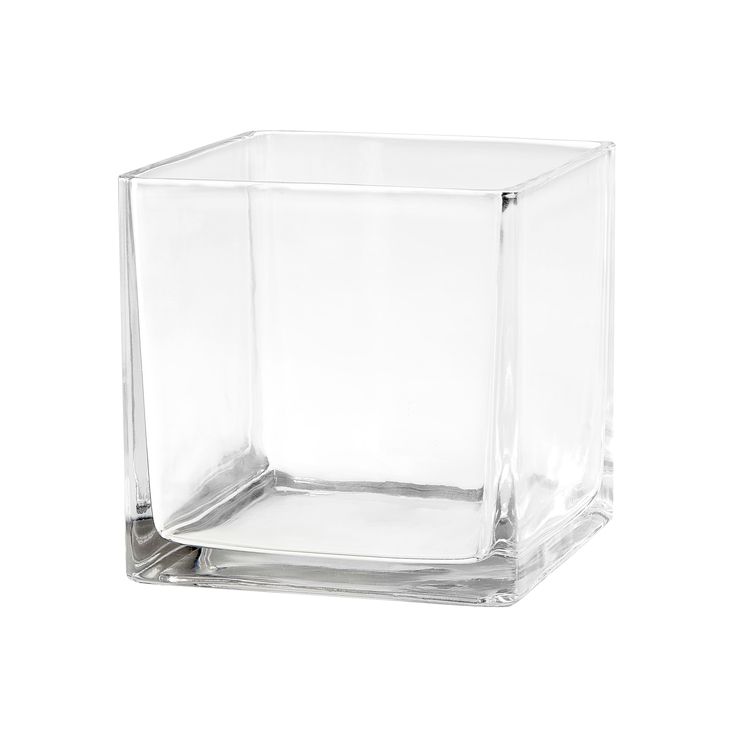 an empty square glass container on a white background