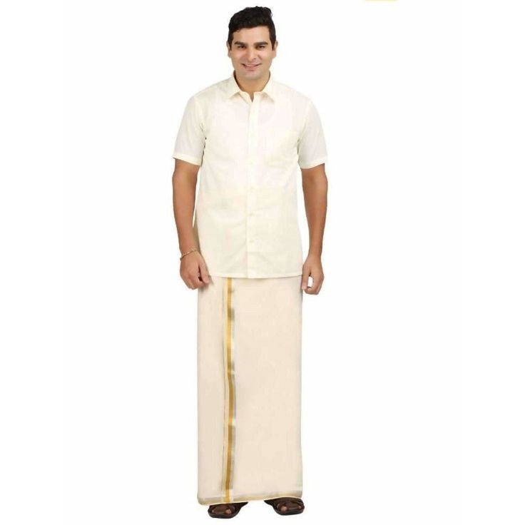 Ramraj - Double Dhoti   A traditional South Indian garment, the Ramraj double dhoti is crafted from pure cotton for ultimate comfort and breathability. Its elegant design features a gold jari border, adding a touch of sophistication to this timeless piece.  Key Features  Pure cotton for superior comfort  Gold jari border for a touch of elegance  Traditional South Indian design  Suitable for weddings, religious festivals, and other special occasions   Key Ingredients  100% pure cotton  Gold zari thread   How to Use  Wash separately in cold water  Line dry in shade  Do not iron    Legal Disclaimer:  The product is guaranteed to be 100% genuine. Product images are for illustrative purposes only. Images/packaging/ labels may vary from time to time due to changes made by the manufacturer's manu Classic Traditional Wear With Traditional Drape For Festive Occasions, Classic Festive Traditional Wear With Traditional Drape, Short Sleeve Traditional Wear For Eid, Classic Cotton Sets For Festive Occasions, Classic Cotton Festive Sets, Classic Festive Cotton Sets, Classic Traditional Wear With Pallu For Festivals, Gold Cotton Traditional Wear With Cutdana, Gold Cotton Traditional Wear With Pallu