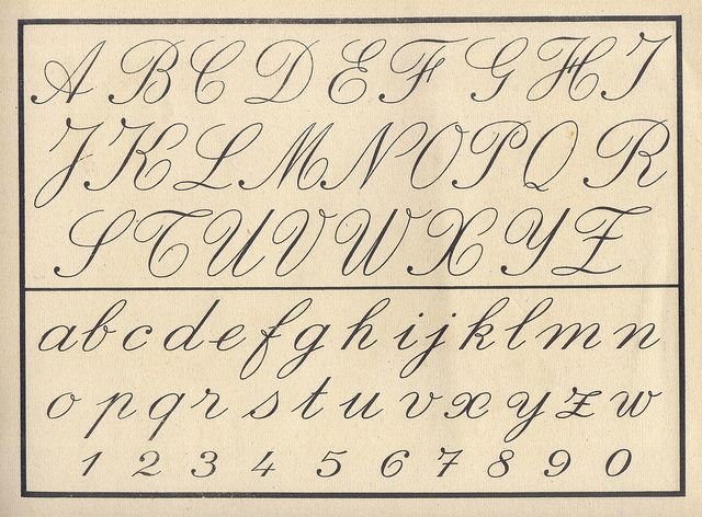 an old fashioned handwriting with cursive writing and numbers on the front side of it