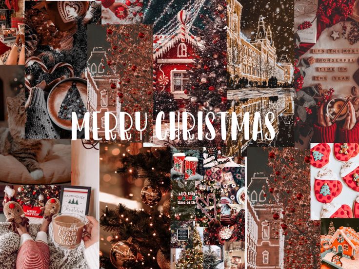 a collage of christmas images with the words merry christmas written in white and red