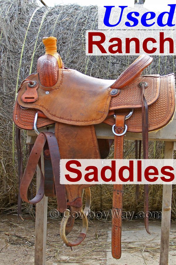 a saddle with the words used ranch saddles on it