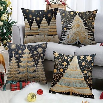 decorative christmas tree pillow covers on a couch