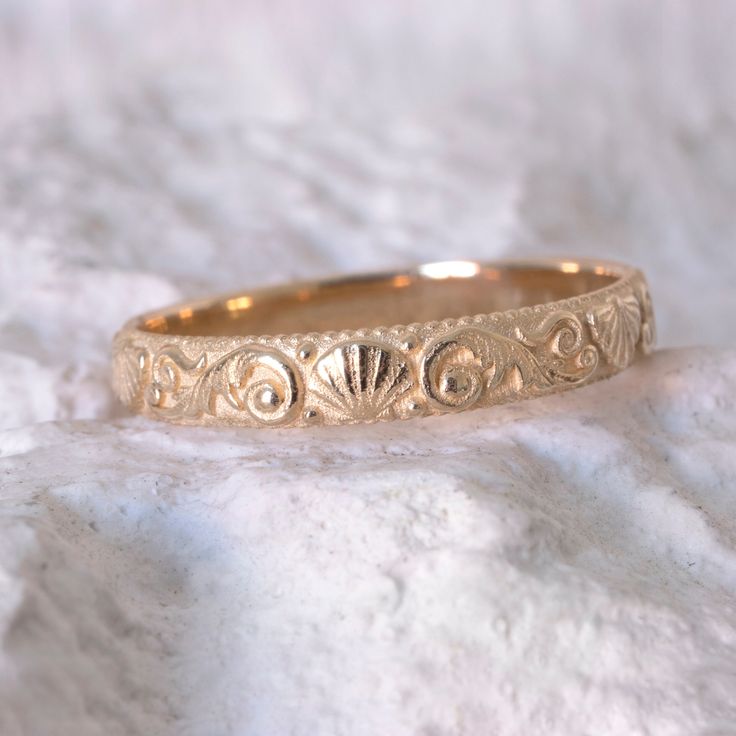 Ocean Ring Seashell Themed Band Vintage Waves Shells - Etsy Ocean Themed Ring, Shell Engagement Ring, Seashell Rings, Gold Shell Ring, Wave Wedding Ring, Seashell Engagement Ring, Mermaid Wedding Ring, Sea Engagement Ring, Beachy Wedding Ring