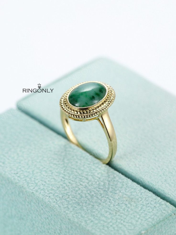 Jadeite Jade ring Halo Oval cut engagement ring Delicate Milgrain Wedding Women Unique 14K Gold Bridal set Promise Anniversary gift for her PRODUCT SPECIFICATIONS Handmade item -Metal Type:Yellow Gold,White Gold,Rose Gold,(14K or 18K) -100% real,natural and high quality diamond -Jadeite Size:7*9mm -Jadeite Shape:Oval -Ring Front Size:14.5*12.1mm -Ring Front Thickness:5mm -1.1mm(thickness) 1.9mm(width) -Total Weight:2.8g Ring Size: We can make the ring in any ring size,If the ring size is not in Wedding Emerald Ring In Oval Cabochon Shape, Wedding Emerald Ring With Oval Cabochon, Oval Opal Wedding Ring, Stamped 14k Oval Opal Wedding Ring, Gold Emerald Oval Cabochon Ring For Wedding, Gold Oval Cabochon Emerald Wedding Ring, Gold Emerald Wedding Ring With Oval Cabochon, Oval Solitaire Jewelry For Marriage, Heirloom Oval Emerald Ring For Wedding