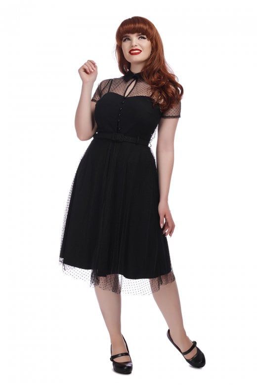 Collectif Vintage Carmella Polka Dot Mesh Swing Dress - Collectif Vintage from Collectif UK Witchy Birthday, Bridesmaids Dress Inspiration, Robes Vintage, Over Dress, Dot Dot, 1940s Dresses, Shirt Dress Style, Mesh Overlay, Under Dress