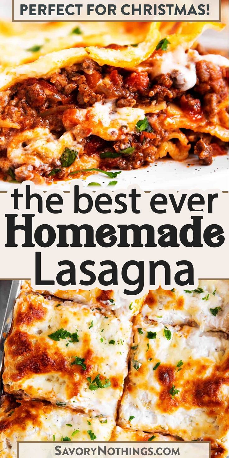 the best ever lasagna recipe with cheese and meat in it, on a white plate