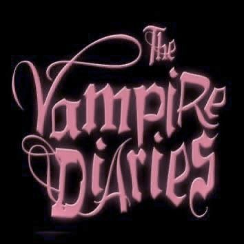 the vampire diary logo on a black background with pink lettering and an ornate font that reads,