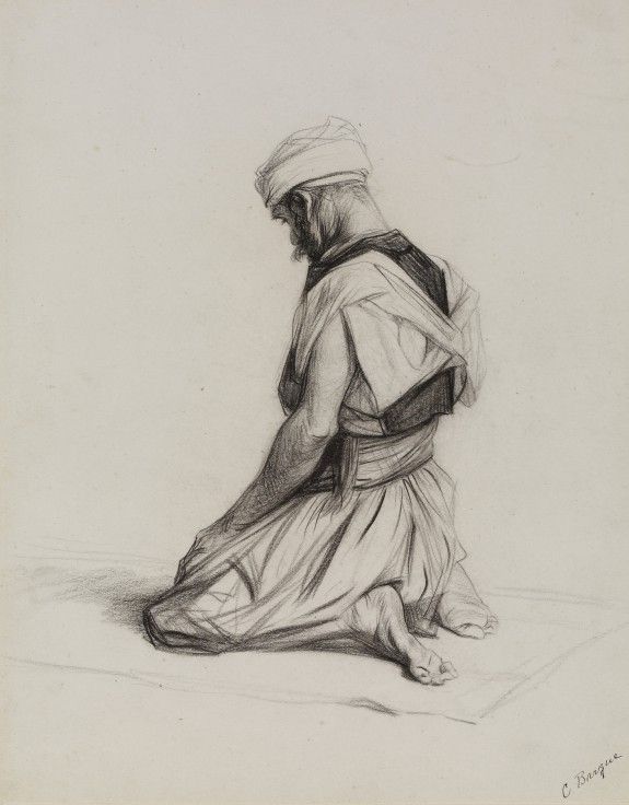 a drawing of a man sitting on the ground with his back turned to the camera