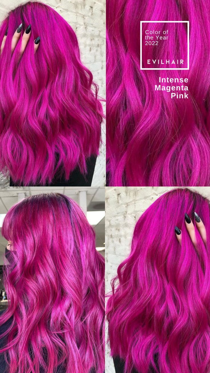 This blooming fuchsia pink is a total eye catcher. INTENSE MAGENTA PINK ColorConditioner is a vibrant conditioner based semi-permanent hair color ideal for a damage free hair colouring, color refreshing and toning. We are 🌱 vegan, 🐇 cruelty free, 🌍 available worldwide. <3 Red Magenta Hair Color, Berry Pink Hair Color, Bright Magenta Hair, Fushia Hair Color Magenta, Deep Magenta Hair, Pink Rose Hair Color, Fuschia Hair Color, Pink Red Hair Color, Fuschia Hair Magenta