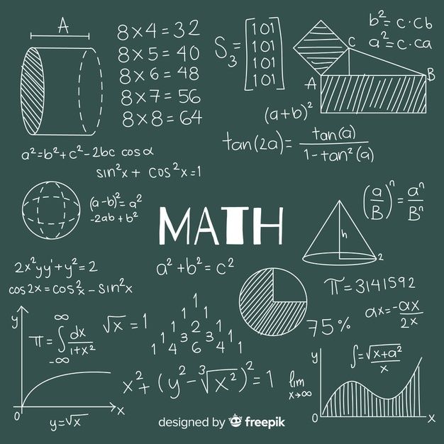 the word math written in white chalk on a blackboard with some diagrams and graphs