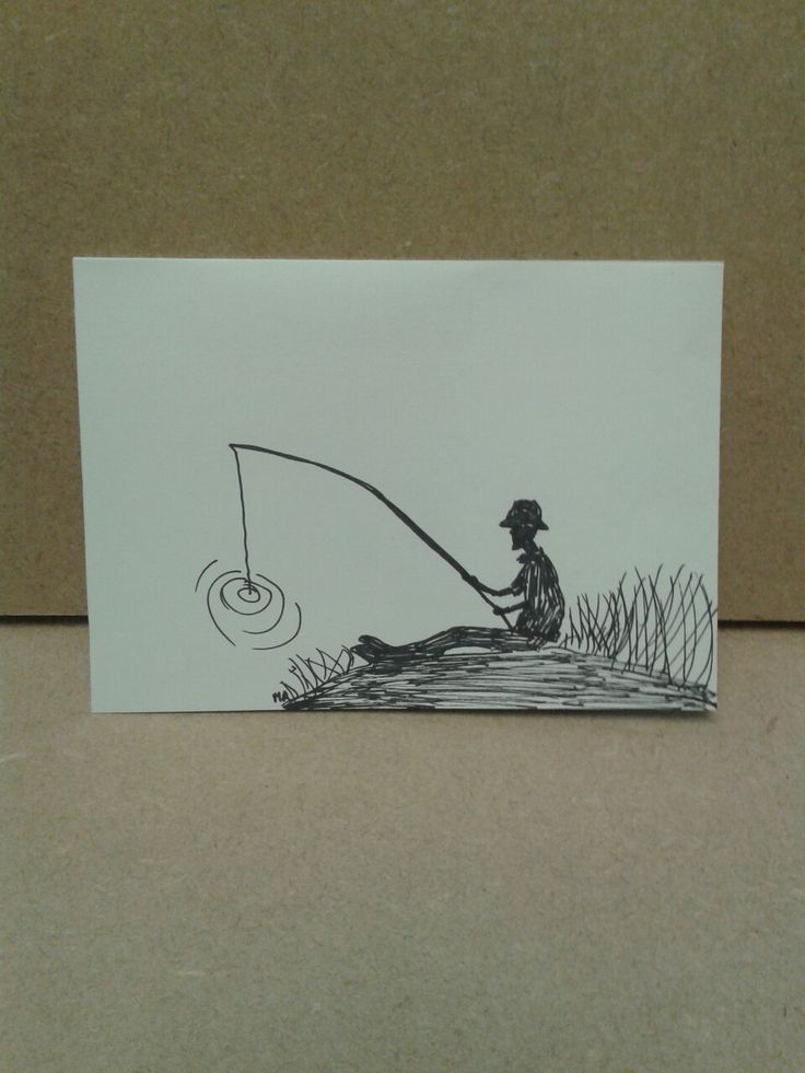 a drawing of a man sitting on a boat with a fishing rod in his hand