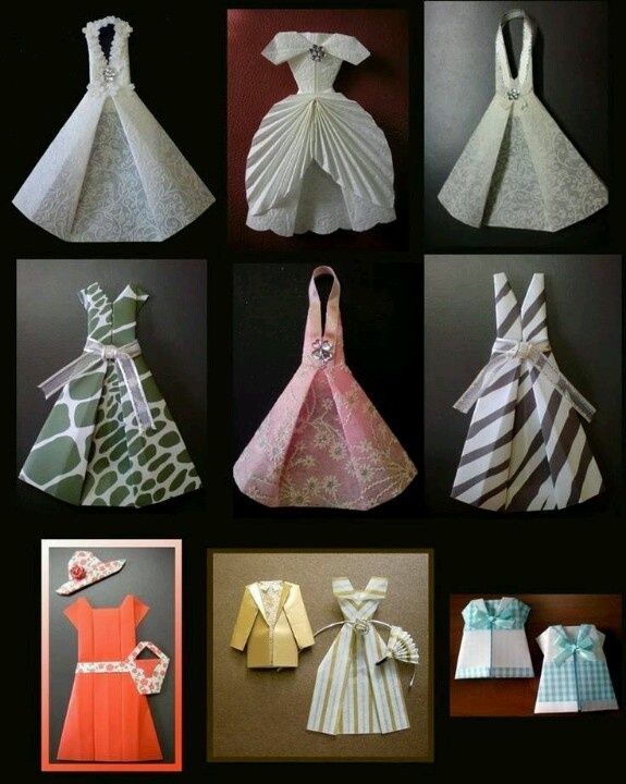 several different types of dresses made out of paper