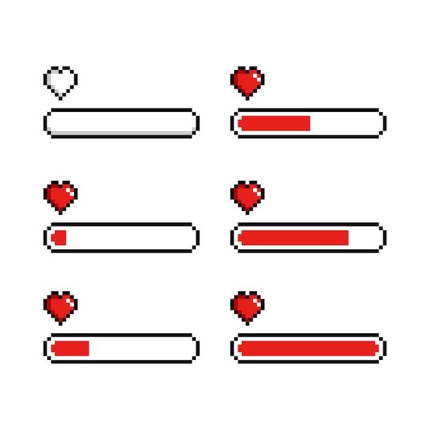 pixelated hearts and bars on white background