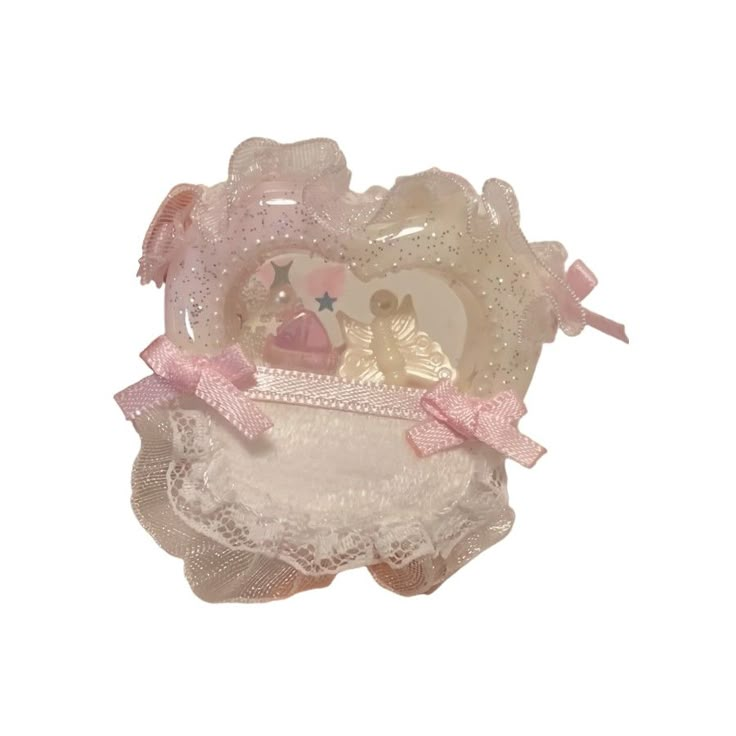 a white and pink baby's gift basket with teddy bears in it on a white background