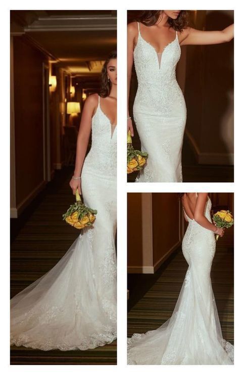 four photos of a woman in a wedding dress with flowers on her bouquet, and the same photo showing how she's dressed