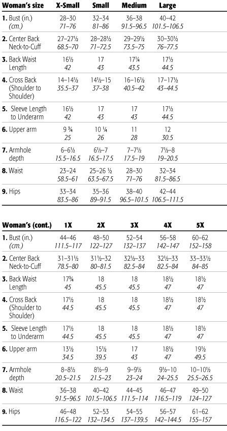 women's size chart for different types of shoes and footwear, from the top to bottom