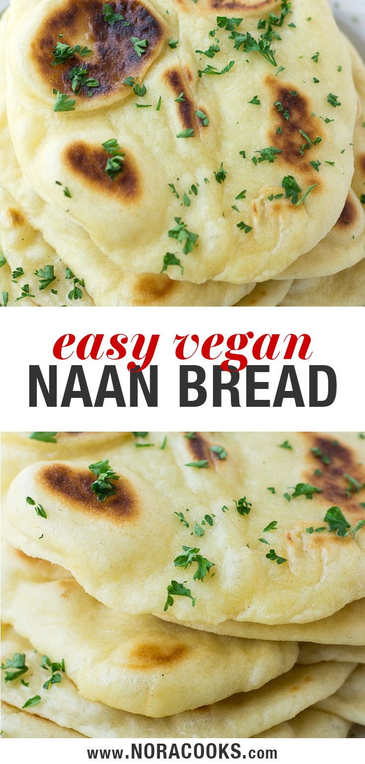 easy vegan naan bread recipe with parsley on top and in the middle